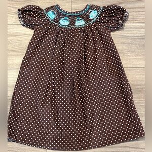 Anavini Girls Size 2 Chocolate Brown with Polka Dot Smocked Purses Dress